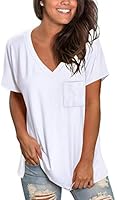 NSQTBA Womens Short Sleeve V Neck T Shirts Loose Casual Summer Tops Tees with Pocket