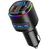 (Upgraded Version) Bluetooth FM Transmitter for Car, QC3.0 Charging, Dual USB Ports, 7 Color RGB LED Backlit Bluetooth Car Adapter, Support Siri Google Assitant, U Disk, SD Card, Hands-Free Car Kit