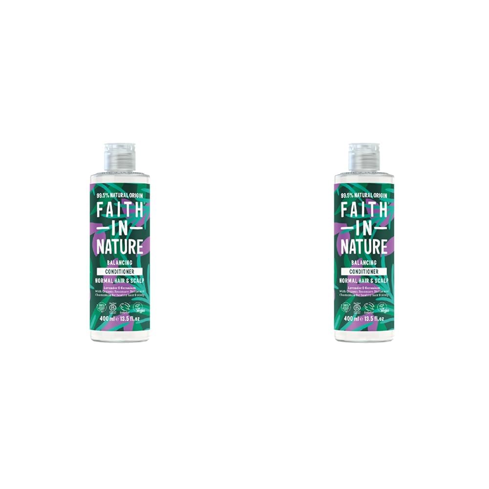 Faith In Nature Natural Lavender & Geranium Conditioner, Balancing for Normal Hair & Scalp, Vegan & Cruelty Free, No SLS, Silicones or Parabens, 400ml (Pack of 2)