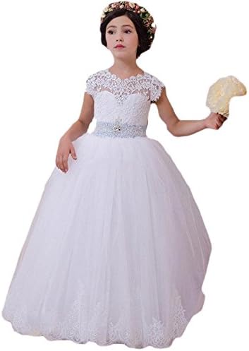 SUJIA Flower Girl Dresses For Girls Lace Tulle Sash Beading Holy Communion Dresses 1-US14