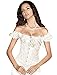 SHAPERX Womens Ruched Sleeves Bridal Overbust Steel Boned Waist Cinching Corset Bustier,SZ1547-White-XXL
