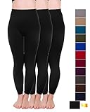 Homma 3 Pack Extra-Thick French Terry Thermal Leggings (Small/Medium, Black x3)