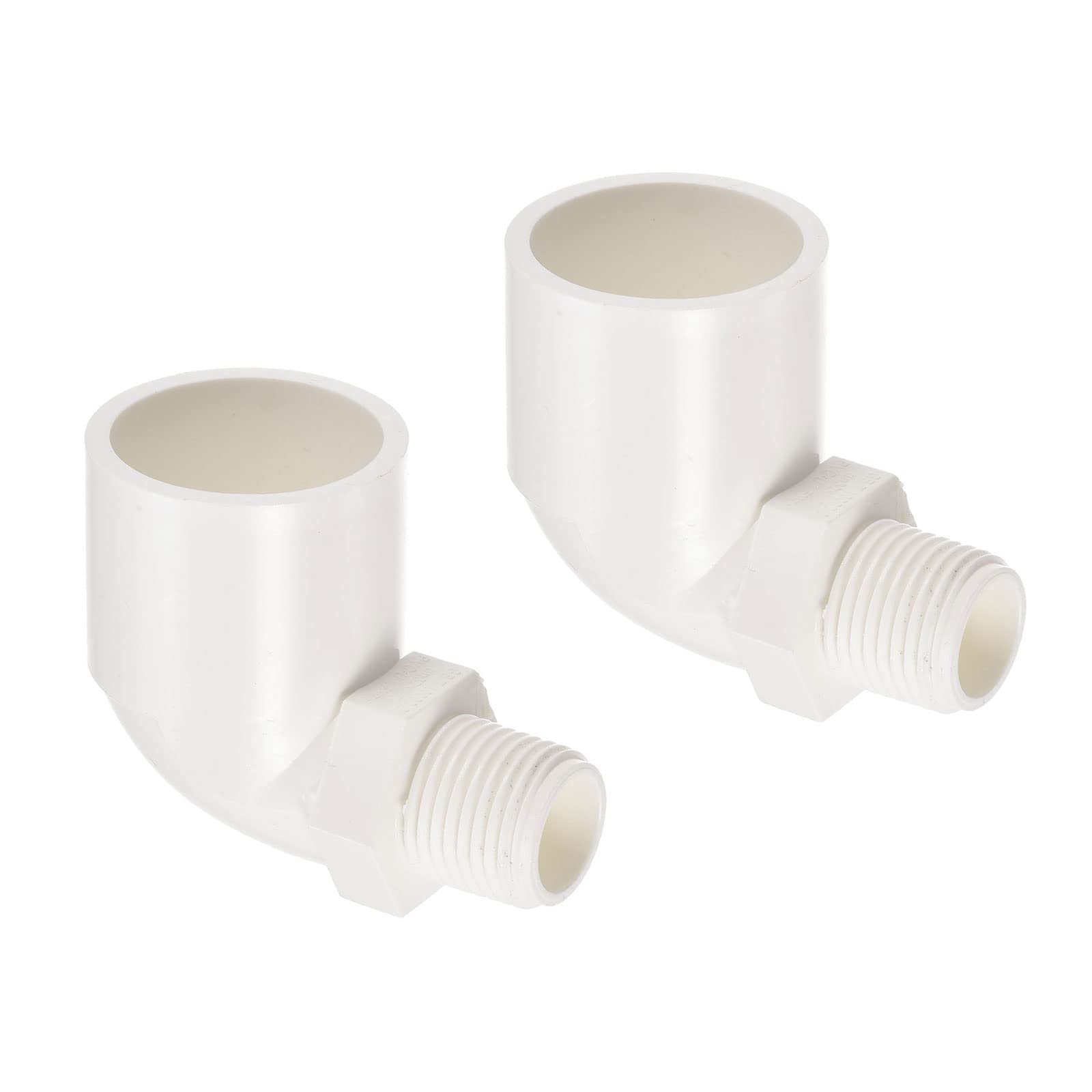 M METERXITY 2 Pack G1/2 Male Thread Pipe Fitting - PVC Water Tube Connector Adapter, Elbow Coupling, Apply to Outdoor/Garden/Swimming Pools (1.26 Inch, White)