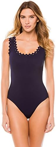Karla Colletto Women's Rick Rack One Piece Wide Strap Tank Swimsuit Navy 12
