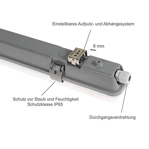 NCC-Licht LED Feuchtraumleuchte Wannenleuchte 127cm IP65 für 1 x T8 LED Röhre G13 120cm – Bild 7