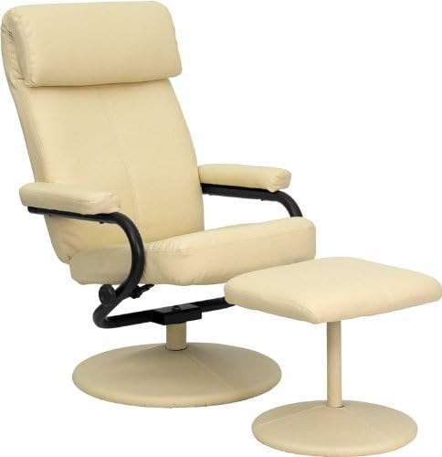 Judek Contemporary Leather Recliner/Ottoman with Wrapped Base (Cream)