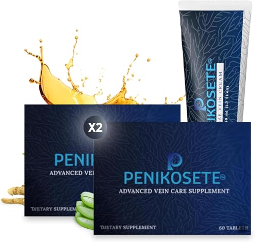 PENIKOSETE Advanced Varicose Vein Care Bundle (3 Pack) – 1 Herbal Circulation Support Leg Cream | America’s 1st Ashwagandha Cream | 120 Punarnava, Turmeric Infused Ayurvedic Tablets.