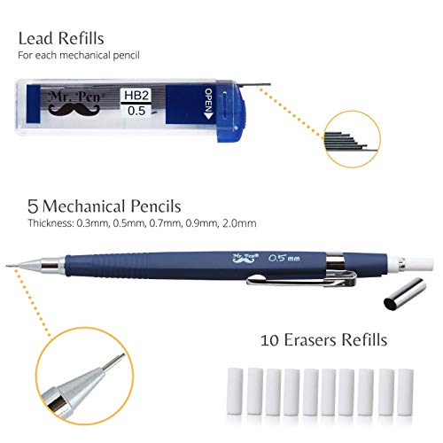 Mr. Pen Mechanical Pencil Set with Lead and Eraser Refills, 5 Sizes 0