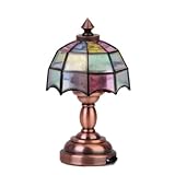Bronze MetalLED Desk Lamp Model with Multicolor Umbrella Shape Lampshade 1:12 Dollhouse Miniature