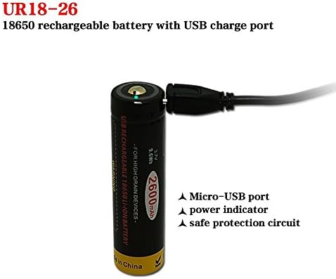 18650 Battery with Direct USB Rechargeable (Built-in Charging Circuit),2600 mAh 3.7 Volt Lithium-Ion Cell Protected not for Vape（UR18-26） …