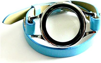 Generic Multi-color Plain Twist Threaded Watch Locket with 8mm PU Leather Wrap Bracelet Living Memory Floating Charm Locket DIY Jewelry (plain locket with blue wrap)
