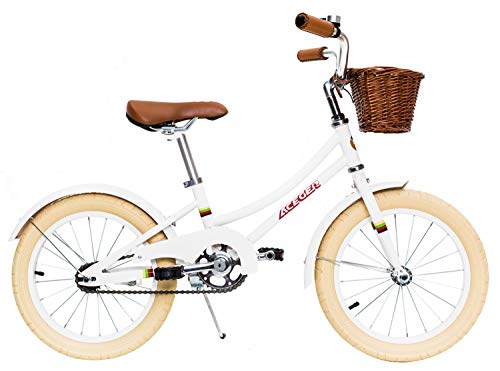 ACEGER Kids Bike for Girls with Basket, 16 inch with Kickstand, No Training Wheels (White, 16 inch)
