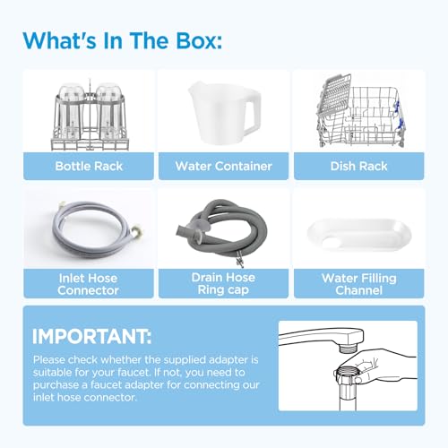 Midea MDC17P4CWW Portable Countertop Mini 1.32Gal Built-in Water Tank, Baby Care, No Hookup Needed, 360° Dual Spray,High-Temp wash, Dishwasher for Apartments& RVs, White, Whole