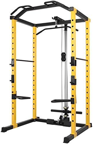 HulkFit 1000-Pound Capacity Multi-Function Adjustable Power Cage with J-Hooks, Dip Bars and Other Optional Attachments