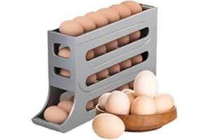 Haiaoxonr Automatic Rolling Egg Storage For Refrigerator, Fridge Organizer, Space Saving Refrigerator Egg Holder For Fridge ,Holds 28 Egg Storage，for Refrigerator,Kitchen,Cabinets,Tabl(Grey)