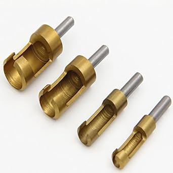 Generic 4pcs 6.3mm Round Shank Carbon Steel Wood Plug Cutter 6mm8mm13mm16mm Woodworker Wood Drilling Tennon Plug Hole Cutters Drill Bit