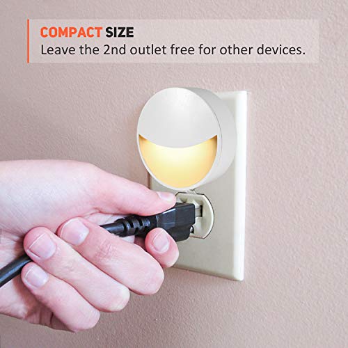 Plug-in LED Night Light Lamp with Auto Dusk to Dawn Sensor, Light Control 0.2W Warm White for Bedroom, Bathroom, Kitchen, Hallway, Stairs, Energy Efficient, Compact 4-Pack Yellow - Thumbnail 2