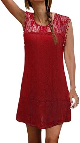 Voinnia Women's O Neck Crochet Hollow Lace Mini T-shirt Dress
