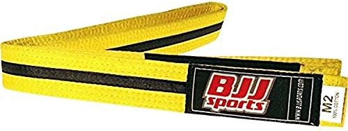 BJJ Sports Kids Jiu Jitsu Belt with Black Stripe (Yellow, M3)