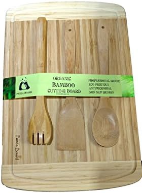 Organic Bamboo Cutting Board with Non Slip Feet | Extra Large 18x12 Wood Chopping Block with Grooves | Kitchen Utensil | Spatula