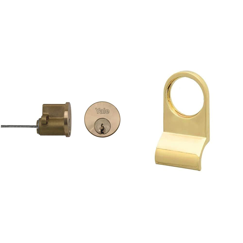 Yale P-6KP1109-PB Replacement Rim Cylinder, Suitable for 38-57 mm Doors, 6 Keys Provided, Polished Brass Finish, Visi Packed & YES-CYLPULL-PB Essentials Rim Cylinder Door Pull, Brass Finish