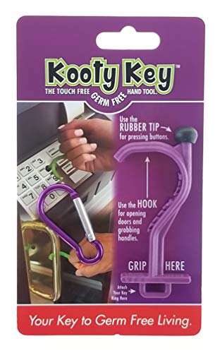 Kooty Key Germ Utility Hook Tool- Avoid Touching Bacteria Ridden Surfaces- Carabiner Included (Colors May Vary) (1 Pack, Purple)
