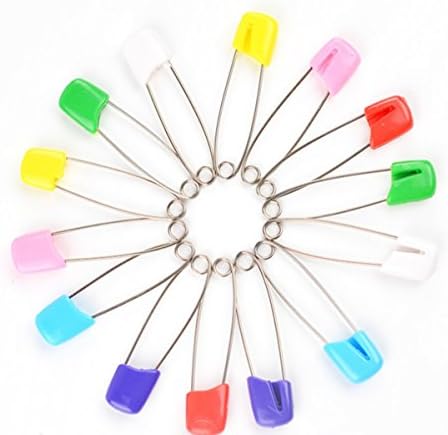 Maylai Diaper Pins Baby Safety Pins Color Plastic Head Diaper Safety Pins Stainless Steel Cloth Diaper Pins 60 Count (Large)