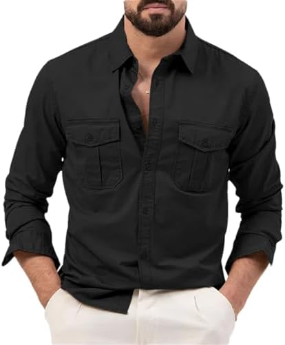 Amazon.com: Men Stylish Leisure Multi-Pocket Shirt Long Sleeve
