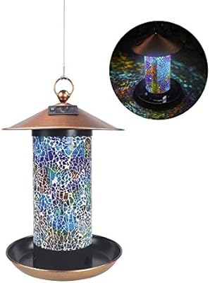 Sepfier Solar Power Energy Bird Feeder Outdoor Hanging Handcrafted