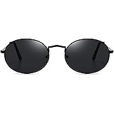 JUDOO Oval Sunglasses for Women Men Vintage 90s Metal Frame Black Glasses