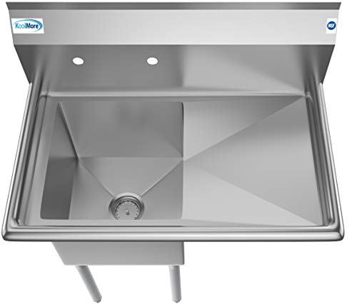 KoolMore 1 Compartment Stainless Steel NSF Commercial Kitchen Prep & Utility Sink with Drainboard - Bowl Size 15" x 15" x 12"