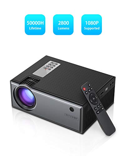 Video Projector, BlitzWolf Upgrade HD LCD Mini Projector Support 1080P 2800 Lumens, Portable Home Theater Movie Projector with Remote, Compatible with TV Box, PS4, HDMI, VGA, AV, USB, Laptop, DVD