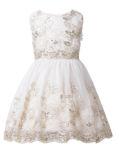Ruffles Lace Bow Flower Tulle Princess Formal Wedding Birthday Party Dress for Toddler Baby Girl (5-6 Years, Champagne 3D)