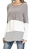 Charbolin Women's Breastfeeding and Nursing Long Sleeves Nave Blue Lace Striped Stitching Shirt Tops Clothes (M, Gray)