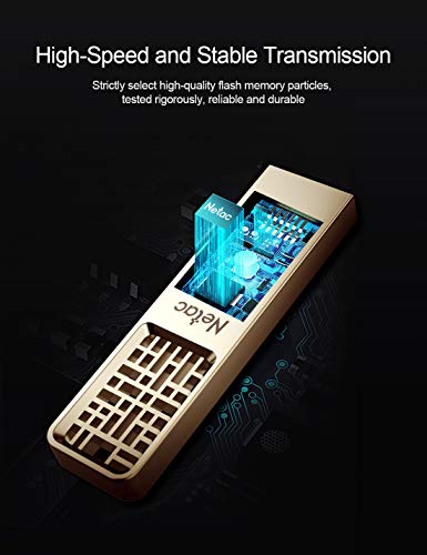 Netac 32GB USB Flash Drive, Flash Drive USB 2.0, Chinese Hollow & Knot Design Memory Stick, Flash Drive Gold Metal Housing Body - U327