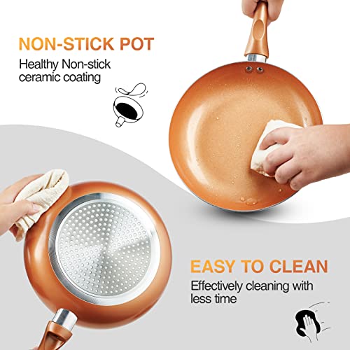 Pots and Pans Set, Nonstick Cookware Set with Ceramic Coating, Copper Pots and Pans set, 11 Piece Cookware with Kitchen Utensils, Gas/Induction Compatible