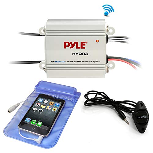 Pyle Auto 2-Channel Bridgeable Marine Amplifier - 200 Watt RMS 4 OHM Full Range Stereo with Wireless Bluetooth & Powerful Prime Speaker - High Crossover HD Music Audio Multi Channel System PLMRMB2CW