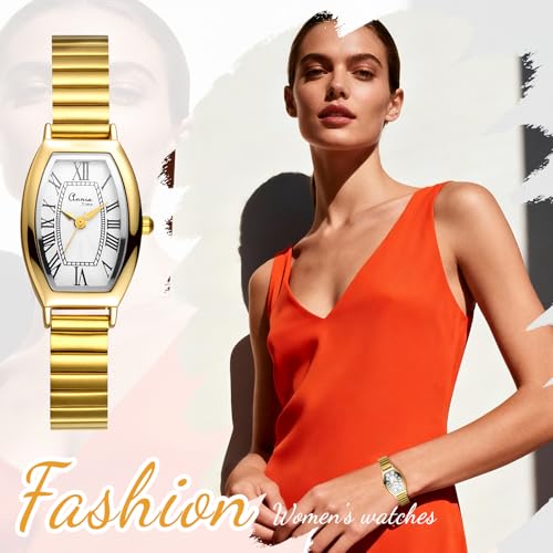 OIDEA Tonneau Vintage Women's Watch: Quartz Analog Watch with Stainless Steel Strap Roman Numerals – Gift