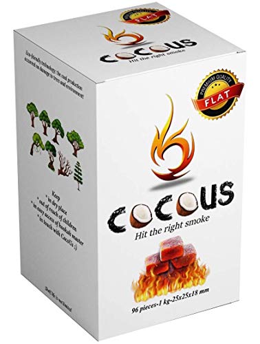 COCOUS NATURAL FLAT COCONUT CHARCOAL INCENSE HOOKAH SHISHA NARGUILE COAL COCONUT SHELL BRIQUETTE COALS 1KG – 96 PIECES 25X25X18MM FLATS
