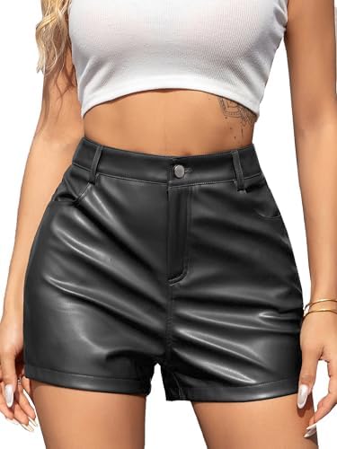 Amazon.com: Zebaexf Women High Waist Short Faux Leather Look