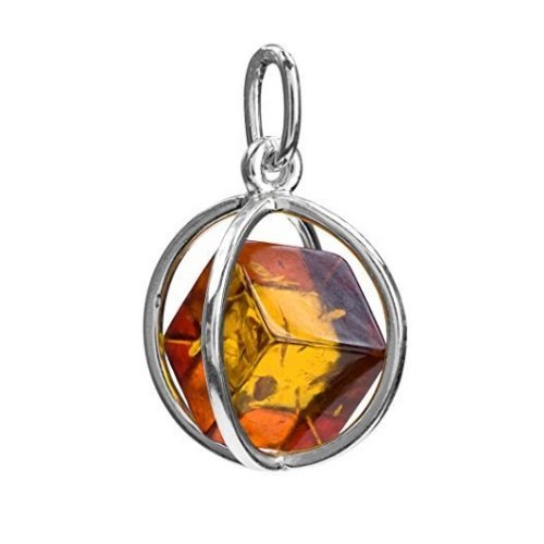 Amber Sterling Silver Millennium Collection Spherical Contemporary Pendant Cube