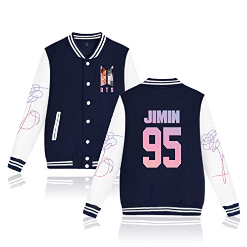 Aopostall Kpop BTS Love Yourself Baseball Jacket Uniform Jung Kook J Hope V Suga Jin Jimin Rap Monster Unisex Sweatshirt Sweater Coat (Navy Blue Jimin, L)