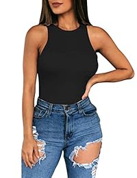 XXTAXN Body de una pieza para mujer, sexy, básico, sin mangas, cuello redondo