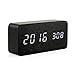 OCT17 Wooden Digital Alarm Clock, Multi-Function Smart Alarm Clock, LED Light Alarm Clock with USB Power Supply, Voice Control, Thermometer - Black