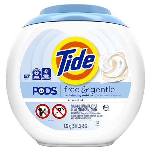 TIDE PODS FREE & GENTLE LAUNDRY DETERGENT SOAP PACS, 57 COUNT, TIDE PODS LAUNDRY DETERGENT