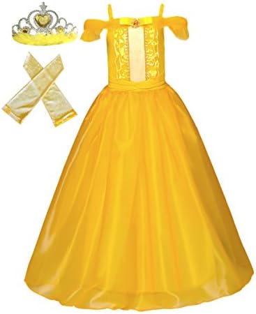 American Vogue Girls Princess Belle Dress up Costume & Accessory Play-Set (6-7 Years, Golden Yellow)