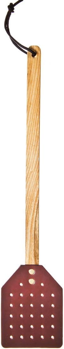 Black Leather Fly Swatter Made by Amish Craftsmen with Heavy Duty Black Leather Swatter and Durable Wooden Handle. Hand Made in America.