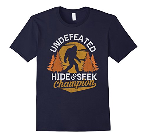 Mens Bigfoot T-shirt Undefeated Hide &amp; Seek Sasquatch Yeti Gift XL Navy