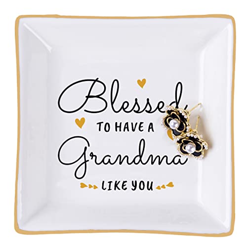 Piudee Geburtstagsgeschenke für Oma Schmuckschale "Blessed to have a grandma like you", Muttertagsgeschenk für Großmutter, Oma, Mimi, Weihnachten, Val