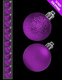 12 x 3cm Mini Christmas Baubles - PURPLE - Assorted Matt + Glitter by Christmas Shop